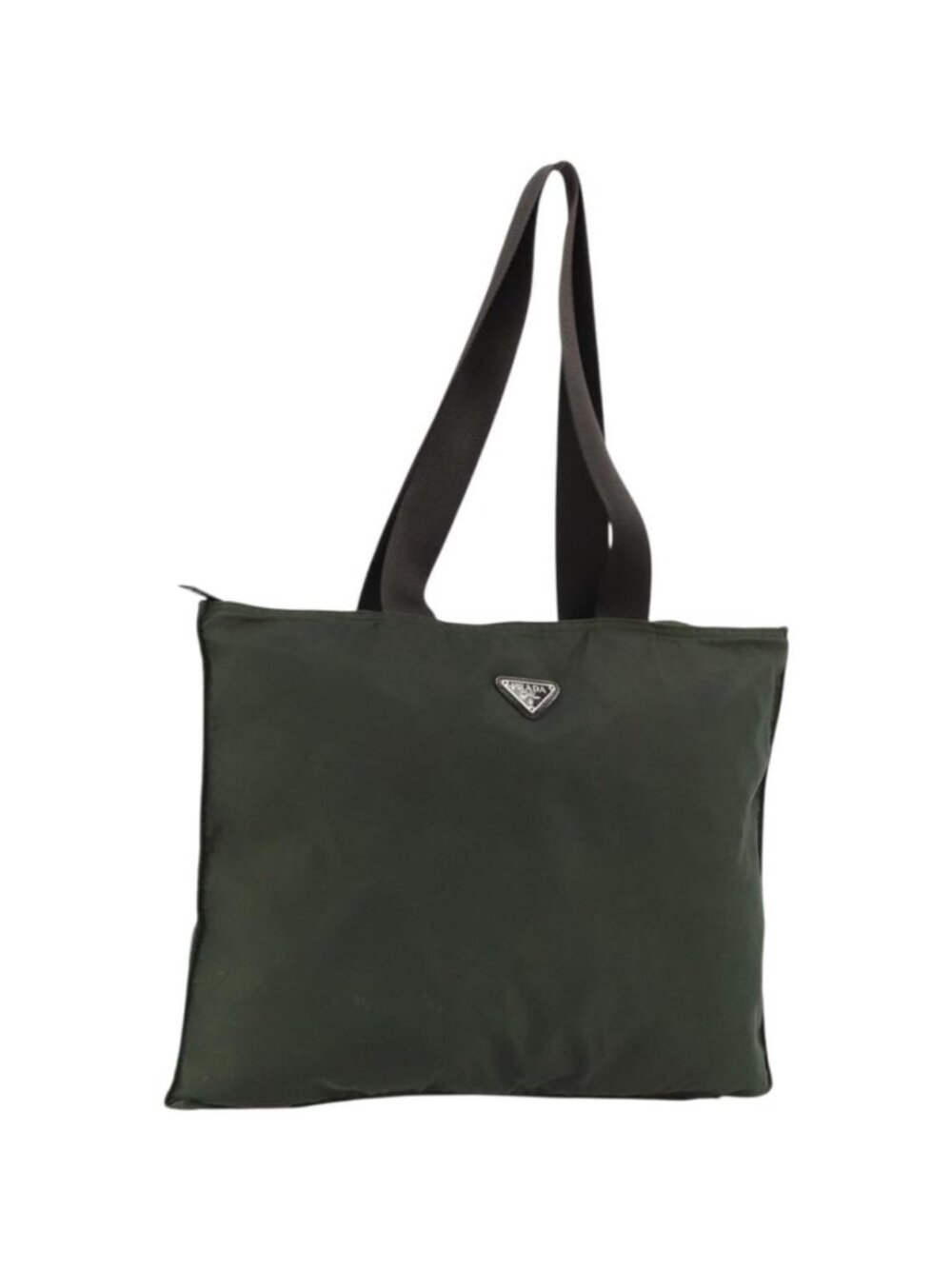 PRADA Tote Bag Nylon Khaki Silver